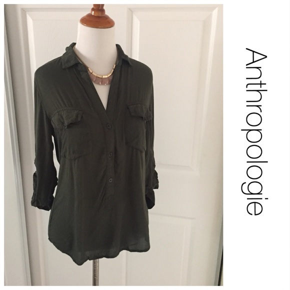 Anthropologie Tops - Anthropologie Cloth+Stone Green ButtonDown XS